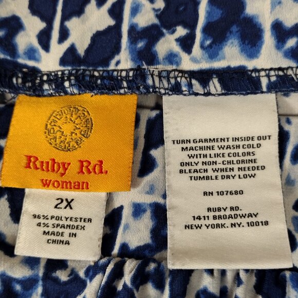 Ruby Rd. Pull on Wide leg Pants, Size 2X, Blue and White - Picture 4 of 5